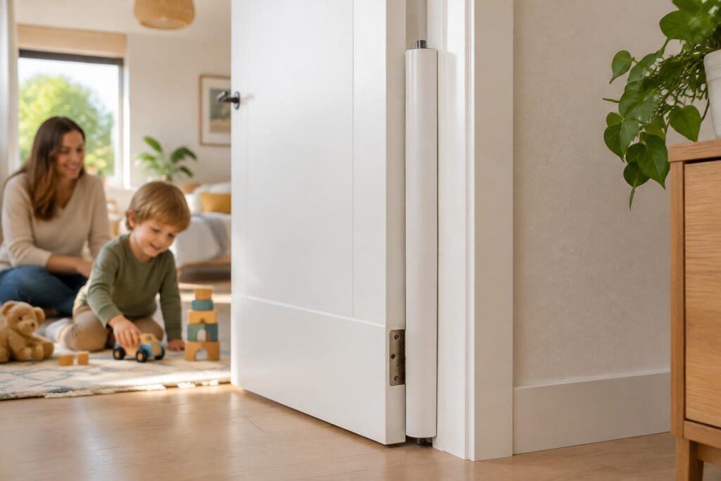protégez les petites mains à la maison avec une porte anti-pince-doigts intégrée, conçue pour renforcer la sécurité des enfants au quotidien.